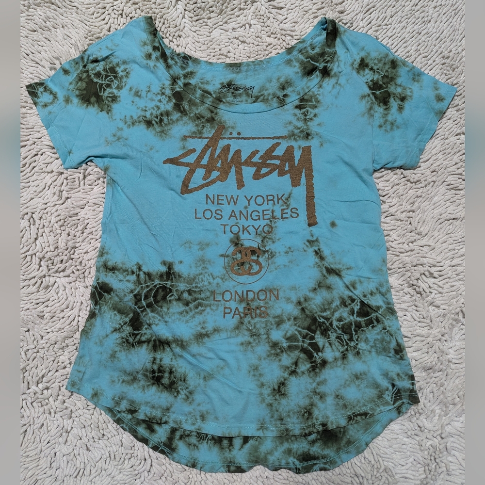 Stussy Blue Tie Dye Short Sleeve Shirt- Size Small